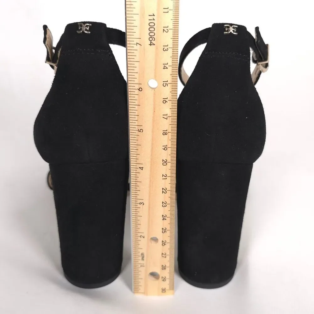SAM EDELMAN Women's New Strap Block Heel Sandals‎ 8.5 Black Suede E8511L1001